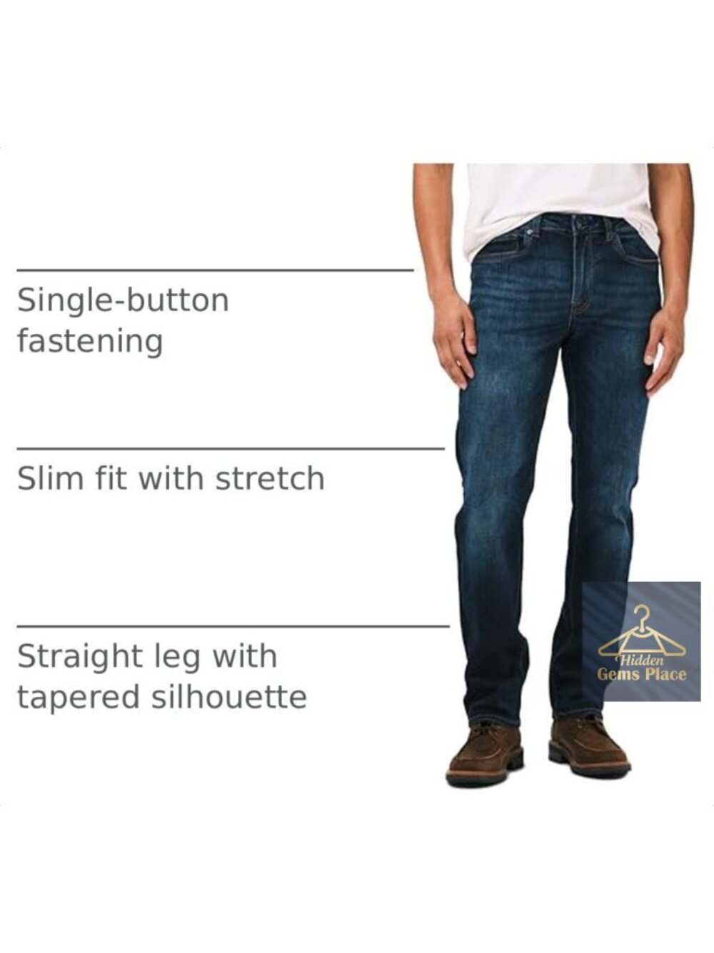 Straight Six Men's Straight Leg Jeans with Stretch 5-Pocket - Picture 3 of 6